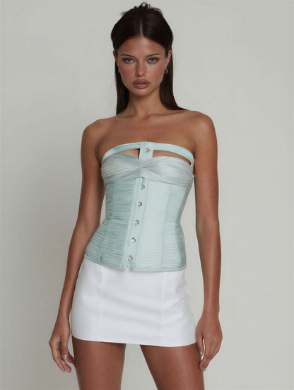 Cyan Top - Red Corset Strapless - Back View
